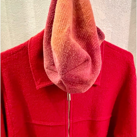 Red Wool Zippered Sweater Jacket Coat 1X - Picture 8 of 8